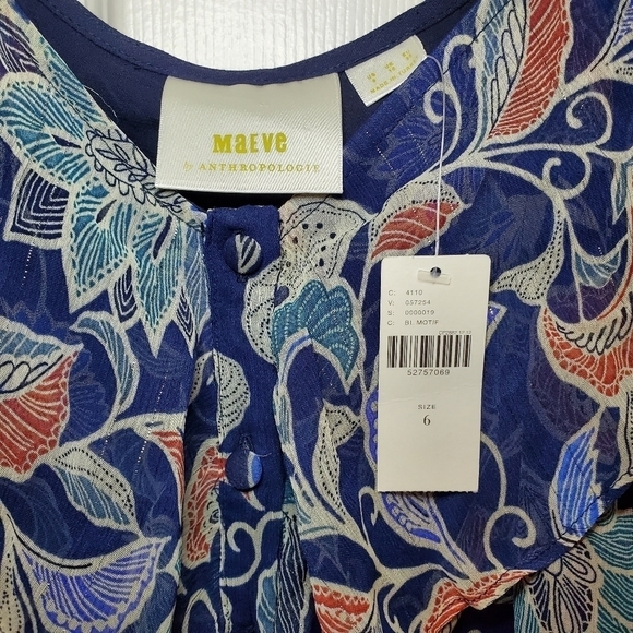 ANTHROPOLOGIE MAEVE  Mariposa Blouse Top size 6 Cold Shoulder - Picture 7 of 11